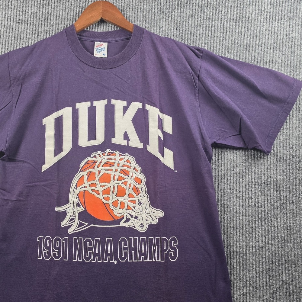 Vintage 1991 Duke Blue Devils NCAA Champs Basketball Graphic T-Shirt Men Size XL